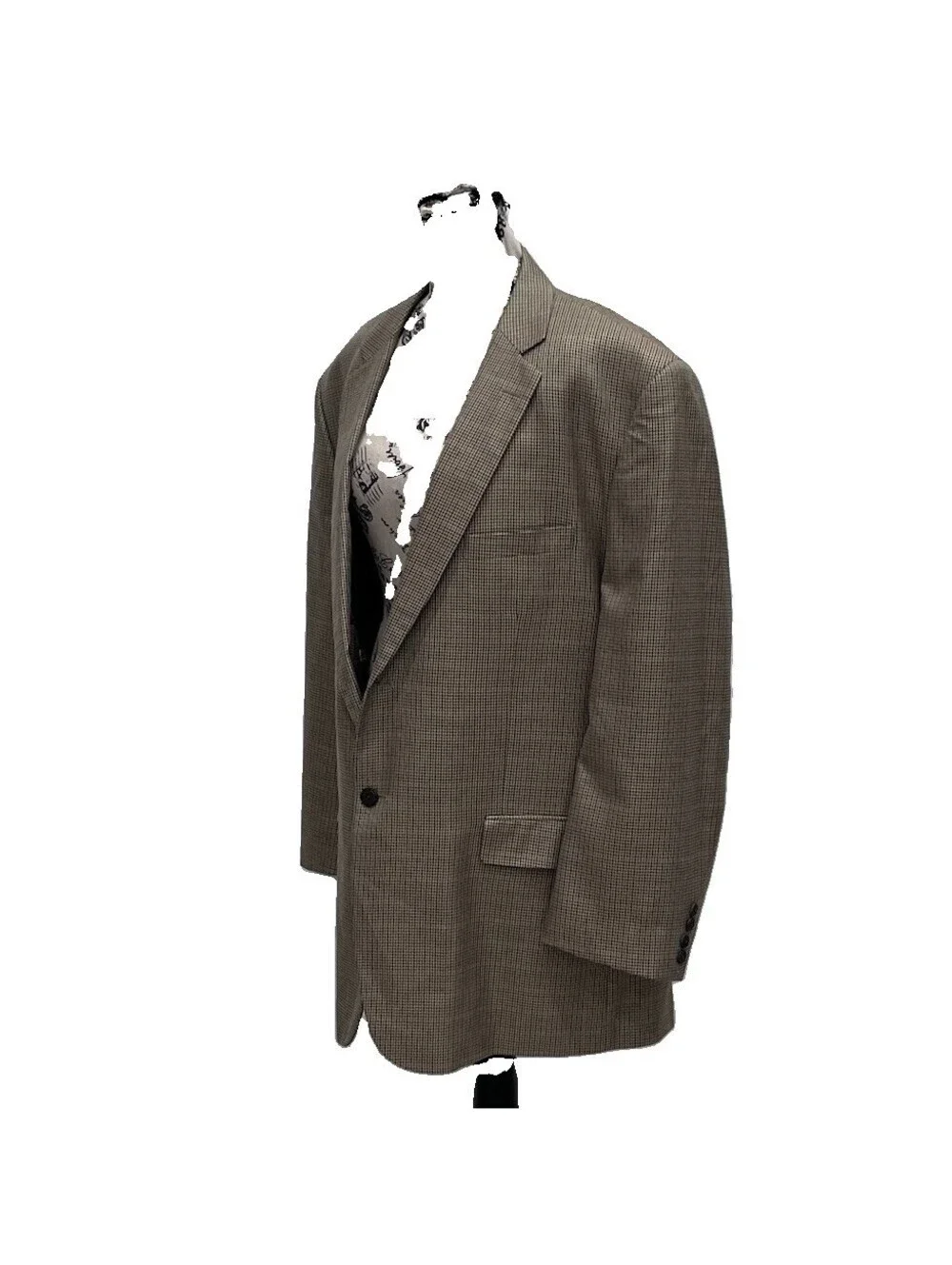 TravelSmith Beige Houndstooth Blazer 48R Men’s Sport Coat Classic Silk Wool Prep